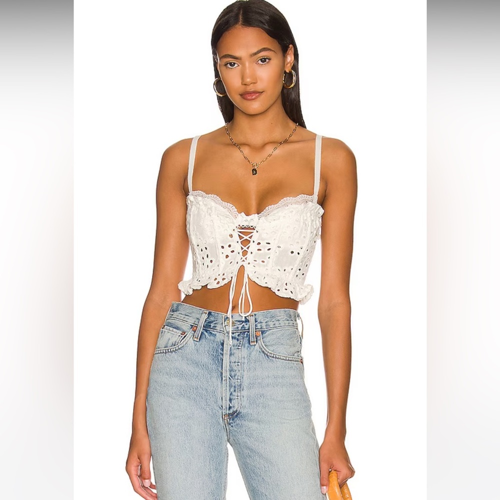 For Love & Lemons White Eyelet Lace-Up Cropped Tank DUPE